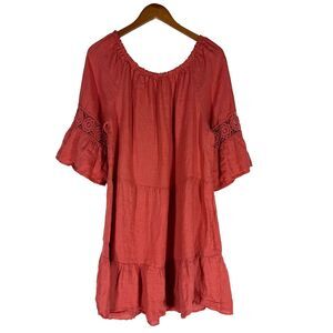 Terzo Millennio Linen Dress Coral Knit Detail Made in Italy Peasant Boho L